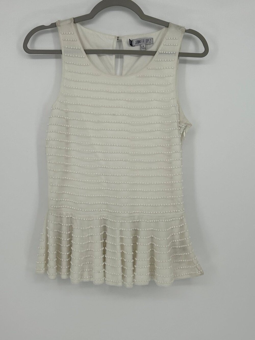 Jennifer Lopez Ivory Faux Pearl Embellished Peplum Tank Top Medium Coquette